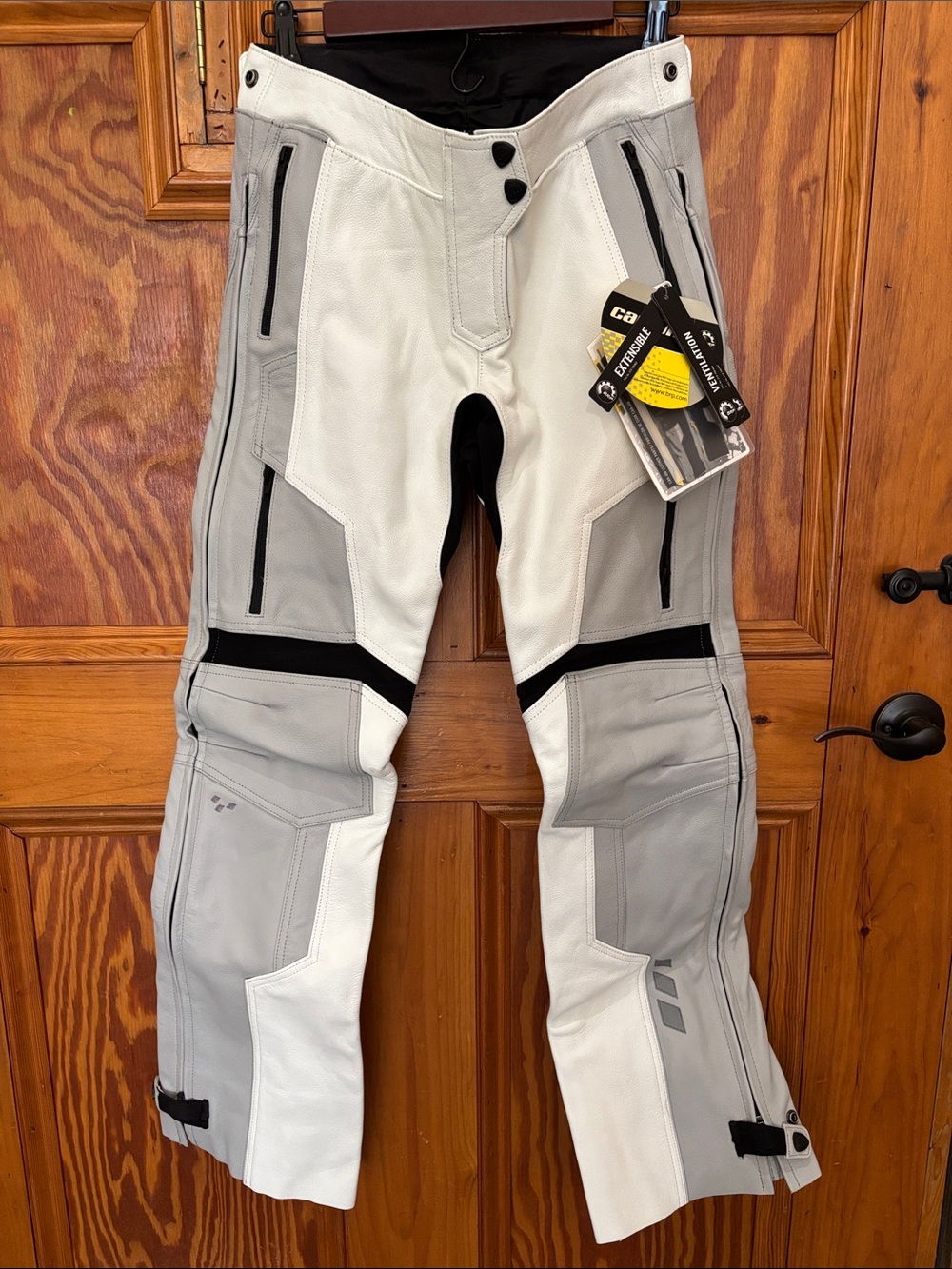 Women's Can-Am BRP Light Gray & White real leather Motorcycle Pants